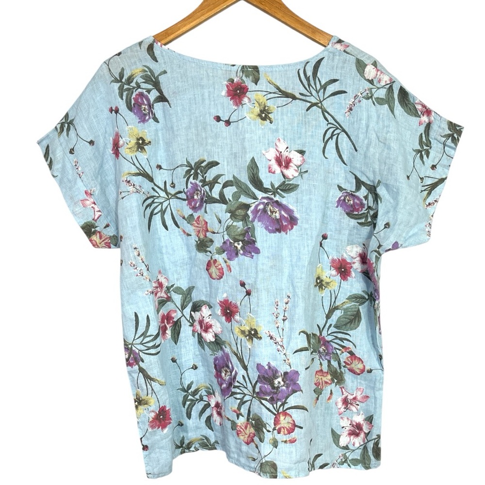 Bellambia Made in Italy 100% Linen Blue Floral Print Short Sleeve Top Size Med. - Picture 4 of 5